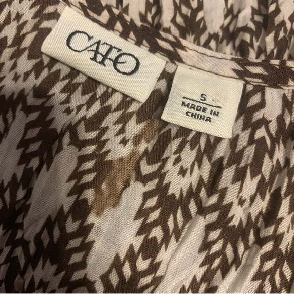 Cato Brown and White Boho‎ Crochet Trim Top Small Short Sleeve - Picture 6 of 6